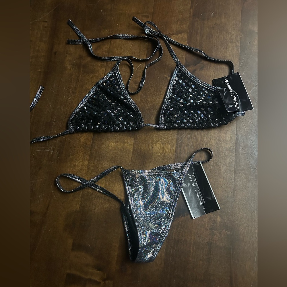NWT Sexy Skimpy Midnight Ballerina Tri-Top Y-String Bottom Bikini Lingerie Set
